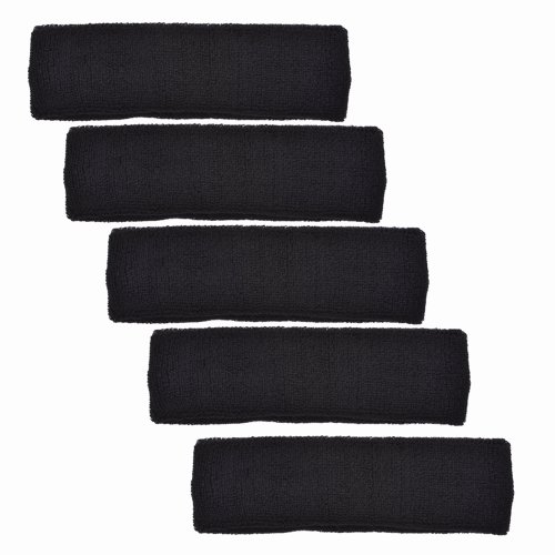 Stirnband, Schweißband, Baumwolle, Schwarz, 5 Stück