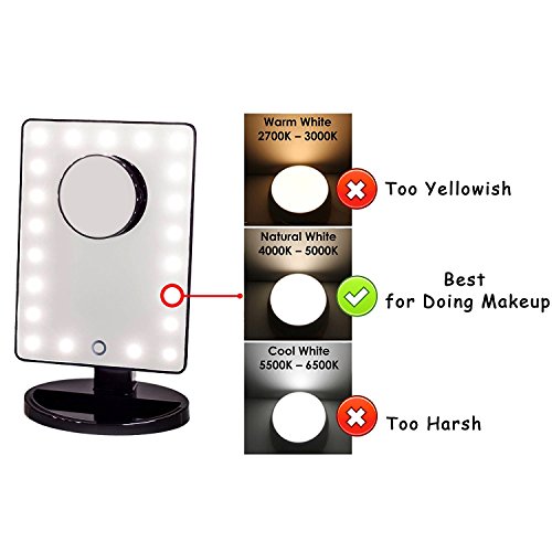 Cookey Beleuchtete Make up Spiegel Beleuchtete Eitelkeit Kosmetikspiegel mit Beweglichen 10x Vergrößerung 22 LED Ideal für Schlafzimmer Tischplatte Badezimmer Dressing Rasieren Reisen (Schwarz) - 6