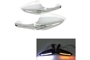 HEINMO Paramani in fibra carbonio Per moto con indicatori direzione a LED gialli bianchi Per la maggior parte 7/8 "22mm manubrio in acciaio Scooter ATV Dirt Bike MX (White)