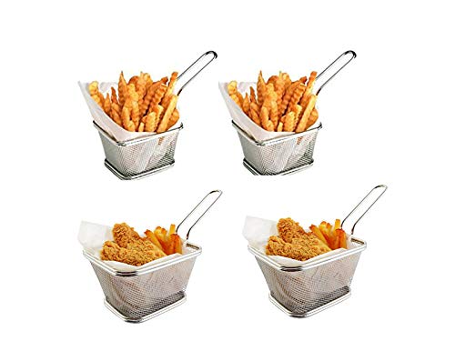 Conjunto de herramientas de cocina de papas fritas de acero inoxidable de 4 piezas Mini canastas de freidora de cesta de freír Colador Servir la herramienta de cocina de presentación de alimentos