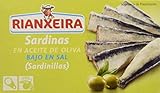 Bajo en sal Rianxeira, Conserva de sardina, sardinilla en aceite de oliva - 12 latas de 81 gr. (Total: 972 gr.)