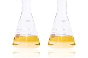 ULAB Scientific Narrow-Mouth Glass Erlenmeyer Flask Set, 34oz 1000ml, 3.3 Borosilicate with Printed Graduation, Pack of 2, UEF1027