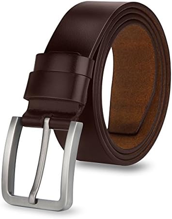 MPTECK @ Brown Genuine Leather Belts for Men 120cm Adjustable leather strap Waist Strap Waistband Buckle Belt for work Business smart casual Casual Style Men's Fashion trends