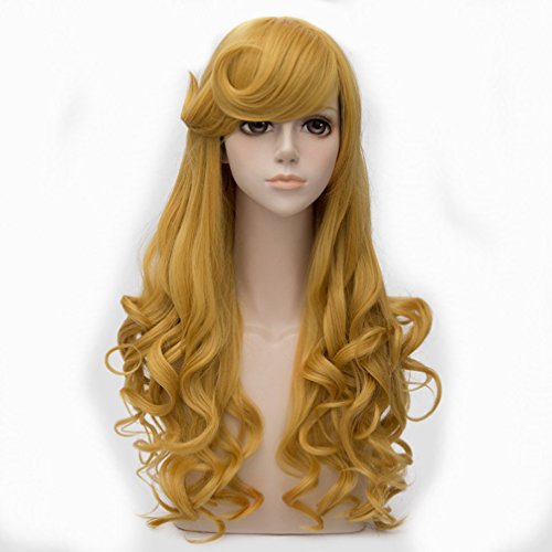25 Inches/65cm Gold Long Curly Anime Cosplay Wig+Wig Cap