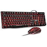 Rii RK108 Gaming Keyboard and Mouse Set,Wired LED Light Up Keyboard Mouse with 3 Colors Backlit (Red/Purple/Blue),Compatible