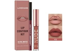 CXLEYII Lip Gloss Lip Liner Combo Set, rossetto liquido, smalto opaco per labbra, lucidalabbra antiaderente, matita professionale per il trucco delle labbra (05#)
