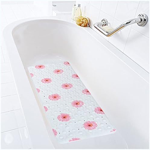 Bathtub and Shower Mat Extra Long 97×36 CM Machine Washable,Non Slip,Anti Bacterial,Large for Bath Clear Flower