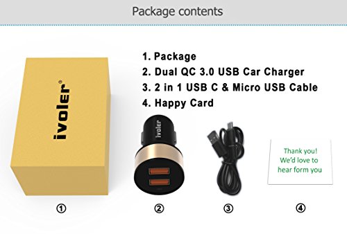iVoler Dual Quick Charge 3 0 36W 2 Puertos USB Cargador de Coche 2 QC 3 0 Puerto con 2 en 1 Cable Cargador Micro USB y Tipo C para Samsung Galaxy S9 S9 Plus S8 S8 S7 S7 Edge S6 S6 Edge Note 8 5 4 Edge LG G6 G5 G4 Asus Zenfone 4 3 2 HTC 10 One A9 M8 M9 Nexus 6 Xiaomi Mi 6 5 Huawei Motorola Android smartphone Tablette iPhone iPad Batteries Externes Chargeur Portable etc - Negro Oro reviews iVoler Dual Quick Charge 3 0 36W 2 Puertos USB Cargador de Coche 2 QC 3 0 Puerto con 2 en 1 Cable Cargador Micro USB y Tipo C para Samsung Galaxy S9 S9 Plus S8 S8 S7 S7 Edge S6 S6 Edge Note 8 5 4 Edge LG G6 G5 G4 Asus Zenfone 4 3 2 HTC 10 One A9 M8 M9 Nexus 6 Xiaomi Mi 6 5 Huawei Motorola Android smartphone Tablette iPhone iPad Batteries Externes Chargeur Portable etc - Negro Oro