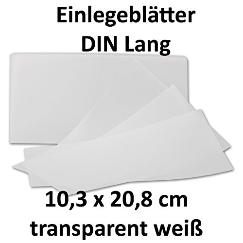 100x Einlege-Papier, transparent-weiß, DIN Lang 103 x 208 mm OHNE Falzung (Einfach-Einleger) // hochwertiges Papier mit 92g/m²