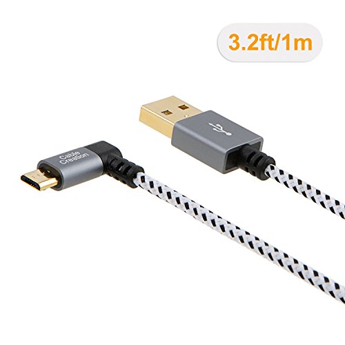 cablecreation Winkel links Micro USB Kabel 2.0 geflochten, kurz USB 2.0 A Stecker an Micro-USB-Stecker mit vergoldeten und Aluminium Fall, 3,2 Ft/1 Meter, Space Grau - 2