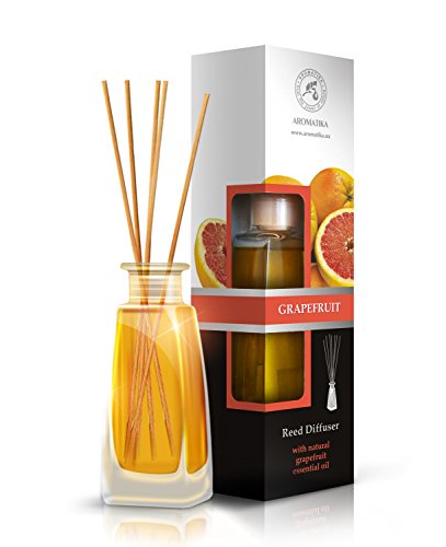 Raumduft Reed Diffuser GRAPEFRUIT 100ml, mit stäbchen, mit naturreinem ätherischen Grapefruitöl, intensiv und langanhaltend natürliche Raumdüfte, 0% Alkohol, Raumduft-Set zum Aromatisieren der Innenraumluft fur Raum, Küche, Baden, Zuhause, Büro, Boutique, SPA, Fitnessclub, Restaurant, Aromatherapie, best fur natural aroma Lufterfrischer und Raumerfrischer, Glas, von AROMATIKA - 7
