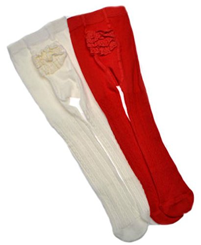 2 pairs of Red & Cream Cotton Baby Tights Size 0-6 Months