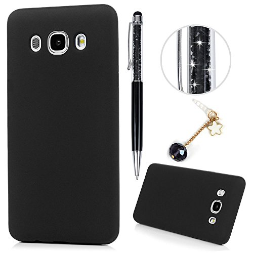 Lanveni Samsung Galaxy J5 2016 Hülle, Handyhülle Samsung Galaxy J5 2016 Hülle Etui Protective Case Cover TPU Silikon Schutzhülle Bumper Handytasche TPU-Bumper Weiche Silikon Case mit Glänzender Oberfläche Cover Design (Schwarz) + 1 x Stylus Stift + 1 x Staubdichte Stecker