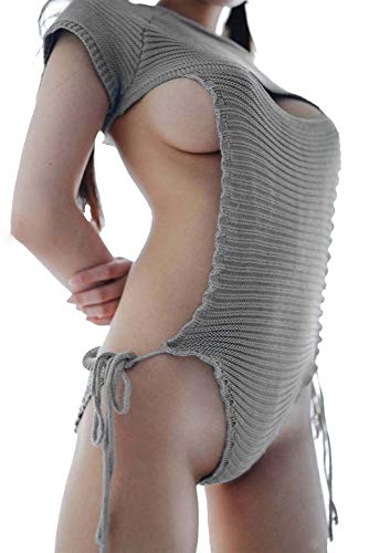 XSQR Printemps et été Sexy des Femmes Grand Dos Pull Un Mot Poitrine Ouverte Onésies Tricots Maillot de Bain Dos Ouvert,002