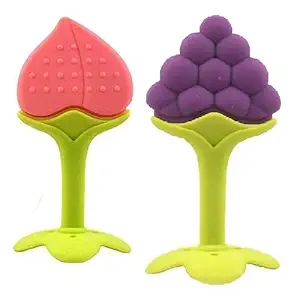 Baby Tickle Baby Teething Toys Soft and Natural Fruit Shape Teether for Baby/Toddlers/Infants/Children BPA Free/Natural/Organic/Teethers Includes Hygienic Case (Peach + Grapes)