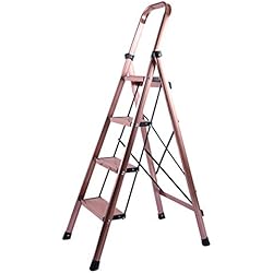 Escalera de mano Aleación De Aluminio, Taburete De Paso para El Hogar, Escalera Interior Plegable De 4 Peldaños, Escalera De Oro Rosa