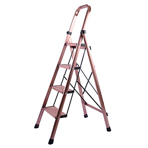 Escalera de mano Aleación De Aluminio, Taburete De Paso para El Hogar, Escalera Interior Plegable De 4 Peldaños, Escalera De Oro Rosa