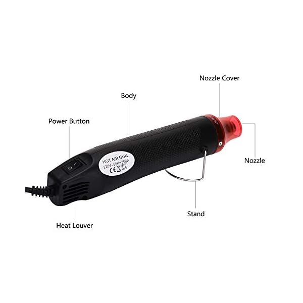 Jajadeal Embossing Heißluftfön Mini Heißluftgebläse 300 Watt 200 - 300 ° C für Professionelle DIY für Trocknen Farbe, Rubber Stamp, Heating Small Clay Works (Schwarz) – Bild 3