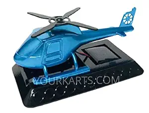 YOURKARTS.COM Helicopter Solar Power Double Ring 360 Degree Rotating Dashboard Air Freshener Perfume, with Organic Fragrance and Phone Number Stickers (Blue)