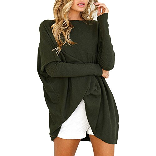 Tefamore Femmes Chandail Robe Elegant Pull Manche Longue Loose Sweater Col Rond Tunique Oversize Tricot Chemisier Mode Chaud Hiver Casual Automne Tissu Tops (XX-Large, Rouge)