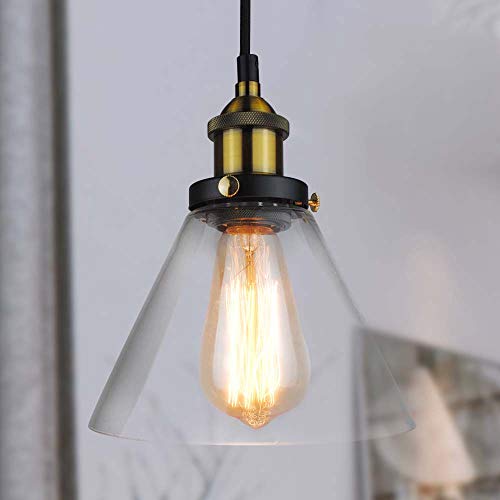 Luminaire suspendu en verre, Lantu Creative Vintage Industriel Finition en métal Balle en verre transparente Abat-jour rond Loft Suspension Lustre rétro Lampe Vintage