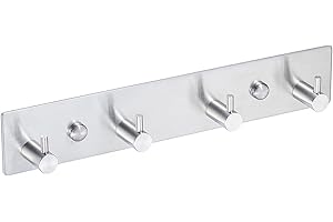 QNIIAED Coat Hooks Wall Mounted,Multipurpose Modern Stainless Steel Screw in Door Hook Metal Heavy Duty Coat Rack Row of hook Hanger Towel Robe Clothes Hat Hook for Bathroom Bedrooms（Silver 4 Hooks