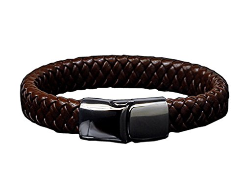 Titanium Steel Leather Bracelet for both Men and Women (21cm, Brown)