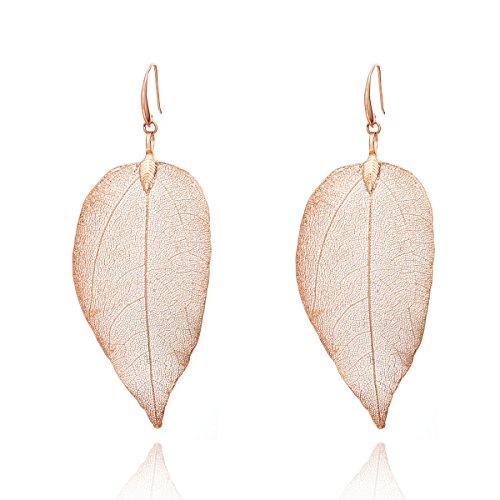 Women Dangle Earrings,Natural Leaf Pendant Earring for Girls Gold Hoop Drop Earring Anti-allergy Stainless Steel Earrings