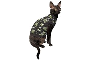 Kotomoda Tee-shirt en coton stretch pour chat Sphynx - Brille dans le noir - Taille L