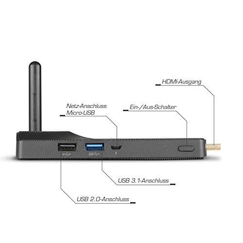 Mini PC – CSL PC on a Stick 4K / Win 10 – Silent HDMI-Stick mit Intel QuadCore CPU 1840MHz, 32GB SSD, 4GB RAM, Intel HD Graphics, WLAN, USB, HDMI, microSD, Bluetooth, Windows 10 Home - 4