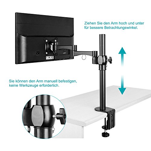 Bestek Monitorhalter Tischhalterung für 17-27 Zoll LCD/ LED Monitore, Max.Tragkraft 10 kg, 15° neigbar 360° schwenkbar mit Drehung, VESA Max. 100×100 mm - 6