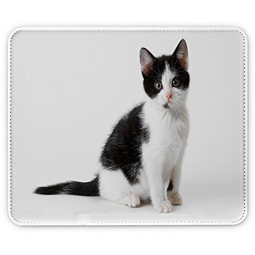 Katzen 10033, Weiße Katze, Designer Leder Mousepad Unterlage Mauspad Maus-Pad Stark Anti Rutsch Unterseite für Optimalen Halt mit Lebhaftes Motiv Kompatibel mit allen Maustypen (Kugel, Optisch, Laser)Ideal für Gamer und für Grafikdesigner.