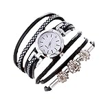 HWTOP Damen Armbanduhr |Analog Display Quarz Uhren |Analoge Quarzwerk Armband Uhr |Armbanduhr Mit Runde Zifferblatt |Retro Handarbeit Armbanduhren Für Frauen Modeschmuck Geschenk (Schwarz)