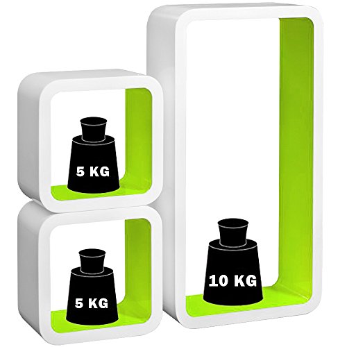 WOLTU RG9229gn 3er Set Lounge Cube Regal Retro Wandregal Bücherregal, MDF Holz, Weiß-Grün - 6