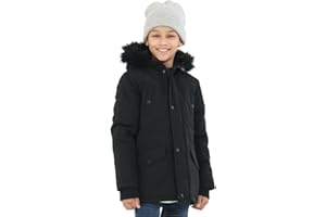 52_DNM Childrens Boys Winter Parka Coat Fur Borg Lined Hood School Jacket Black