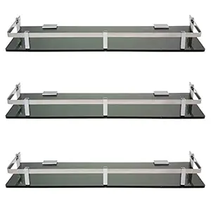 STIMULUS Acrylic Wall Mount Metal Bathroom Shelf (18x5-inch, Black, Smoke, Glossy Finish) - Set of 3 Pieces