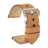 WOCCI 24mm Vintage Leder Herren Uhrenarmband Edelstahl Schnalle, Ersatz Zubehö (Hellbraun)
