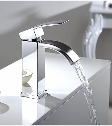 SZ Single Handle Waterfall Bathroom Vanity Sink Vessel Faucet with Extra Large Rectangular Spout Lavatory Mixer Tap Chrome