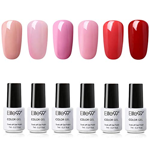 Elite99 Esmalte de Uñas 3 en 1, Esmaltes Semipermenentes para Uñas, 6pcs Kit de Uñas de Gel One Step, Soak off Pintauñas de Colores para Manicura, Tamaño Pequeño 7ml - 003