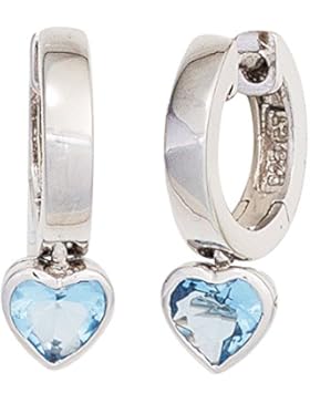 Ohrringe Creolen HERZ 925 Sterling Silber 2 Zirkonia blau Ohrhänger Kinderschmuck