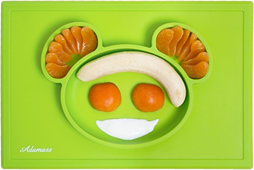 Platzdeckchen & Teller aus Silikon 2in1 – Smart Bear, Türstopper eingeschlossen / Anti-Rutsch- Essen trennende Platte für Baby, Kleinkinder und Kinder/ 3-Sektion Essenplatte und Platzmatte in verschiedenen Farben von Adamass - 4