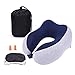 Produktbild DFGih Reisekissen 100% reines Memory Foam-Nackenkissen, bequemer und atmungsaktiver Bezug, maschinenwaschbar, Flugzeugreiseset mit Augenmasken, Ohrenstöpsel Tasche, Standard, Grau