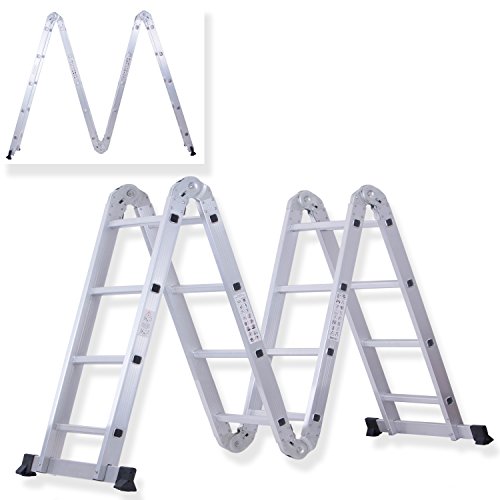 Masko® 6in1 Mehrzweckleiter 4.70M ALU Anlegeleiter Klappleiter Stehleiter Aluminium Modell: 4 x 4 Stufen mit Plattform - 4