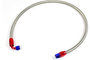 X-PARTS Öl Leitung Ölkühler 1m 100cm AN10 7/8" - 14 UNF gerade und AN10 7/8" - 14 UNF 90° abgewinkelt Fittings Anschluss Universal Edelstahl Flex Schlauch 1031083