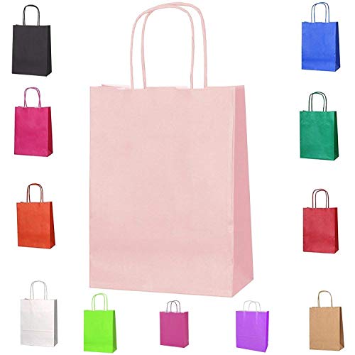 Twisted Paper Gift Bags 11 Bolsas Pequeñas L 31 Cm x W 24 Cm x D 11 Cm Asas retorcidas Bolsas de Regalo Bolsas Kraft Bolsas para Fiestas - Elija su Color (Rosa)