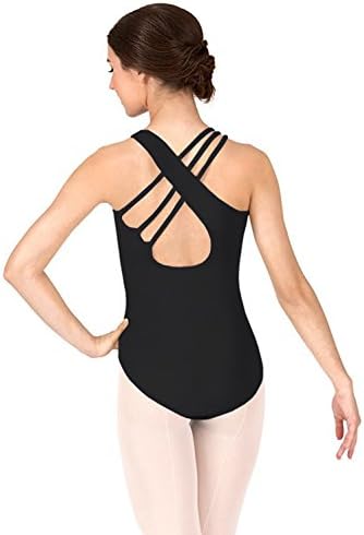 Safeyo Adult Asymmetrical Tank Leotard for Dance Ballet Gymnastics Sports (Black, Medium)