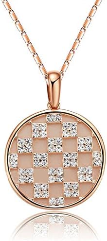 Genuine Rose Jewelry Women's 18k Real Rose Gold Plated Circle Pendant Necklace With Swarovski Crystals