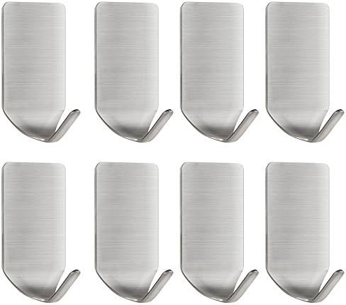 TWJD 3M Self Adhesive Hook Stainless Steel Coat Robe Towel Rail Hanger for Bathroom Kitchen(Pack of 8)