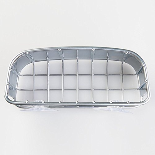 InterDesign Twillo Spülschwammhalter | Ablagekorb für Schwamm, Tropfkratzer etc. | Küchenutensilien Aufbewahrung mit Saugnäpfen | Metall silber - 4