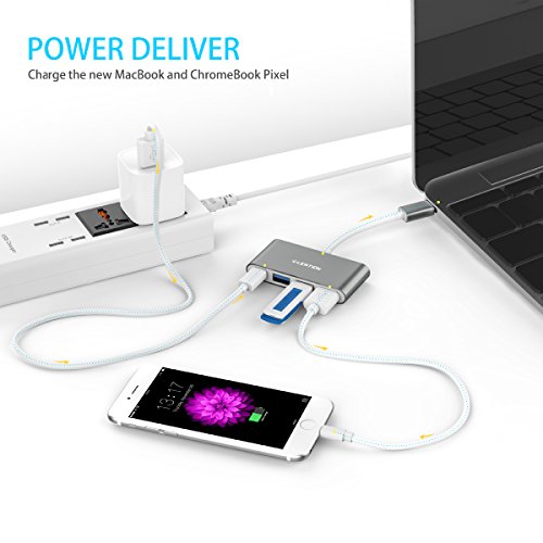 LENTION 4-in1-USB-C-Multiport-Hub / USB-C-Dock mit Typ C, USB 3.0, USB 2.0 Ports für New Macbook 12″ / ChromeBook, Pro Retina 13 15, Surface, Dell XPS u.a., Multiport-Adapter zum Aufladen und Verbinden in den Dark Gray - 3